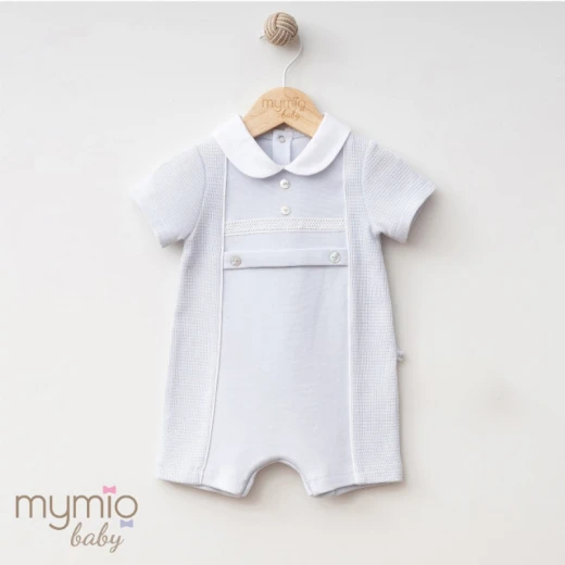 Mymio Knitted Pattern Baby Boy Romper, (4388), Blue, 9 Months - Miomini - Image 2