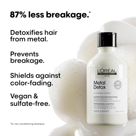 L'Oréal Professionnel Paris Metal Detox Shampoo - Sulfate-Free Anti-Breakage Shampoo For Damaged or Color-Treated Hair, Detoxifies, Prevents Damage & Prolongs Hair Color 300MLL - Loreal professionnel - Image 4