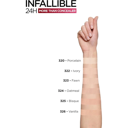 L’Oréal Paris Concealer, Full Coverage, Longwear with a Matte Finish, Infallible 24H More Than Concealer, 326 neutral  - L'Oreal Paris - Image 4