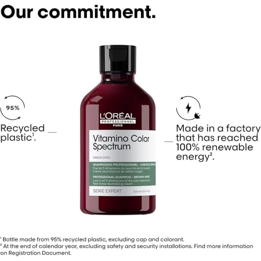 L'Oréal Professionnel Paris Vitamino Color Spectrum Green Shampoo - Neutralizes Red Tones, Enhances Shine & Vibrancy, Maintains Day 1 Color Vibrancy, Hydrates & Strengthens Hair 300ml - Loreal professionnel - Image 2
