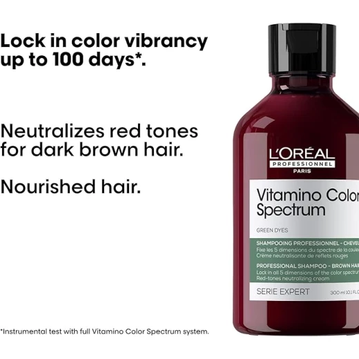 L'Oréal Professionnel Paris Vitamino Color Spectrum Green Shampoo - Neutralizes Red Tones, Enhances Shine & Vibrancy, Maintains Day 1 Color Vibrancy, Hydrates & Strengthens Hair 300ml - Loreal professionnel - Image 4