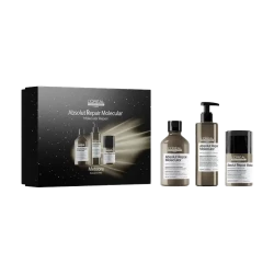 هدية لوريال بروفيشنال أبسولوت ريبير مولكولار Giftbox Trio 2025 – مجموعة العناية بالشعر شامبو + ماسك + سيروم، لإصلاح الشعر التالف، تقوية الألياف، ترطيب ولمعان وإعادة الحيوية للشعر
