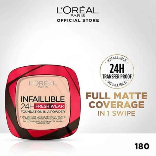 L'Oréal Paris - Long-lasting Powder Foundation - Waterproof - Infallible 24H Fresh Wear - Shade: Pink Sand (180) - L'Oreal Paris - Image 3