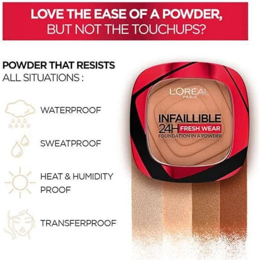 L'Oréal Paris - Long-lasting Powder Foundation - Waterproof - Infallible 24H Fresh Wear - Shade: Pink Sand (180) - L'Oreal Paris - Image 8