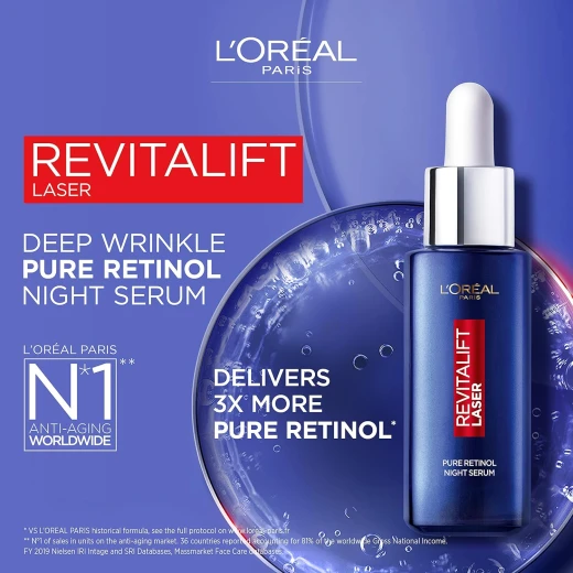 L’Oréal Paris Pure Retinol Night Serum, Revitalift Laser Face Serum, Deep Anti-Wrinkle Serum [30ml] - L'Oreal Paris - Image 7