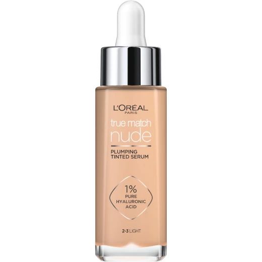 L’Oréal Paris True Match Tinted Serum Foundation, 1% Hyaluronic Acid, Hydrating Formula, Replumps Skin in 1 Hour for a Natural Glowing Finish, 30 ml, Shade 2-3 Light L’Oréal Paris True Match Tinted Serum Foundation, 1% Hyaluronic Acid, Hydrating Formula, Replumps Skin in 1 Hour for a Natural Glowing Finish, 30 ml, Shade 2-3 Light