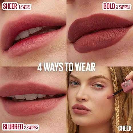 Maybelline New York, Super Stay Teddy Tint Plushwear and Transferproof, Delivers up to 12H Long-lasting Blurred Matte Soft Lip Color,105 Velvet Choker - Maybelline New York - Image 4