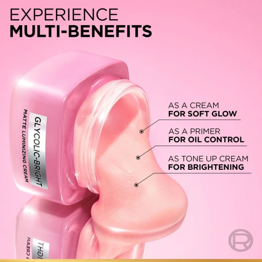L’Oréal Paris Glycolic Bright Matte Luminizing Cream, Instant Glow Booster, Fades Dark spots, 50ml - L'Oreal Paris - Image 2