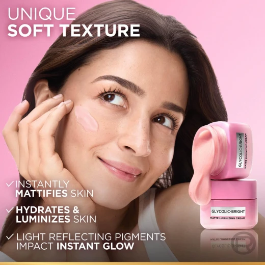 L’Oréal Paris Glycolic Bright Matte Luminizing Cream, Instant Glow Booster, Fades Dark spots, 50ml - L'Oreal Paris - Image 3