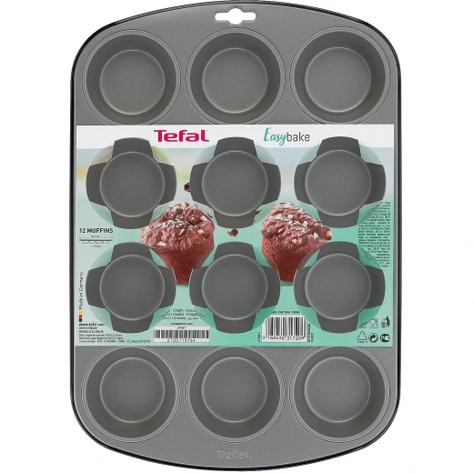 Tefal Easy Bake 12-Cup Muffin Tray, Non-Stick Carbon Steel Bakeware | Even Heat Distribution | Easy Release & Cleaning Tefal Easy Bake 12-Cup Muffin Tray, Non-Stick Carbon Steel Bakeware | Even Heat Distribution | Easy Release & Cleaning