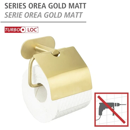Wenko Orea Turbo-Loc Toilet Paper Holder with Cover - Stainless Steel - Gold Matt (No Drilling) - Wenko - Image 5