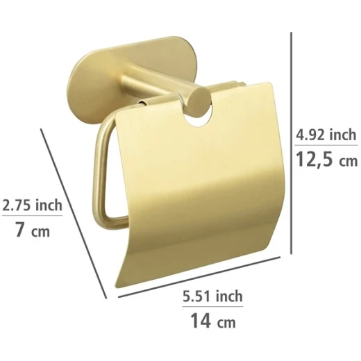 Wenko Orea Turbo-Loc Toilet Paper Holder with Cover - Stainless Steel - Gold Matt (No Drilling) - Wenko - Image 7