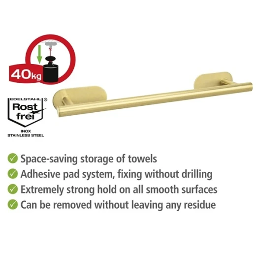 Wenko Orea Turbo-Loc Towel Rail - 40 Cm - Stainless Steel - Gold Matt - Wenko - Image 4