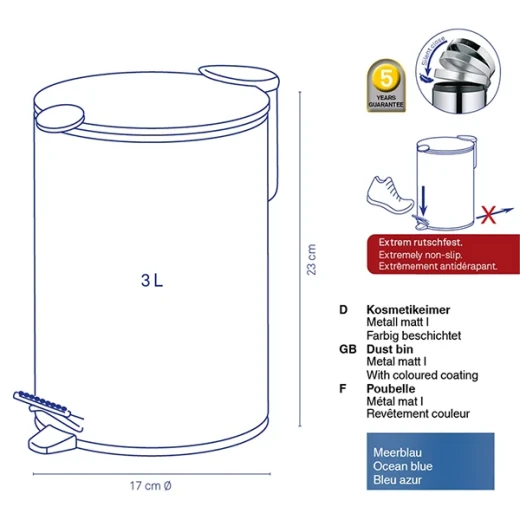 Kela Mats 3L Metal Pedal Bin – Beige | Silent Close & Non-Slip Compact Trash Can - Kela - Image 2