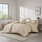 Nova Home Nari Waffle Jaquard Microfiber Comforter Set - Single & Twin - 5Pcs - Beige - Nova Home