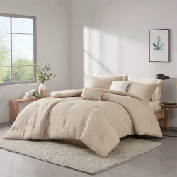 Nova Home Nari Waffle Jaquard Microfiber Comforter Set - Single & Twin - 5Pcs - Beige