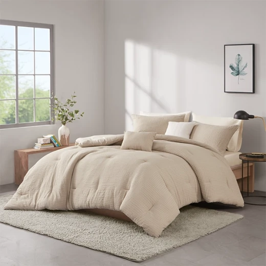Nova Home Nari Waffle Jaquard Microfiber Comforter Set - Single & Twin - 5Pcs - Beige - Nova Home - Image 2
