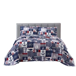 Nova Home Aganta Printed Bedspread Set - King & Super King - 4 Pcs - Blue