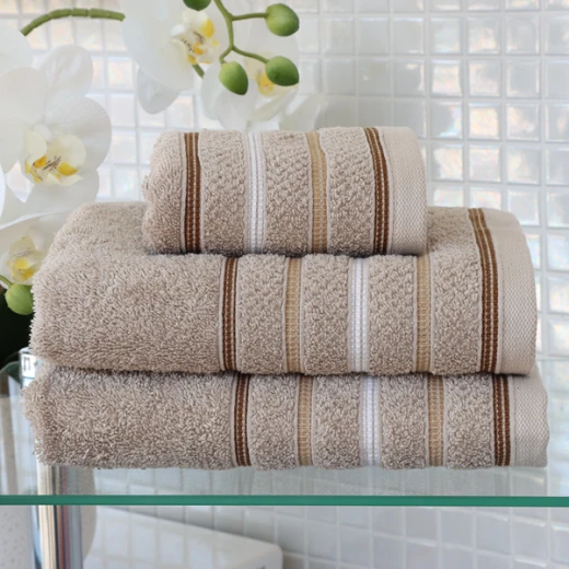 Nova Home Orion Striped Towel - 100% Cotton - 50x90 Cm - Beige