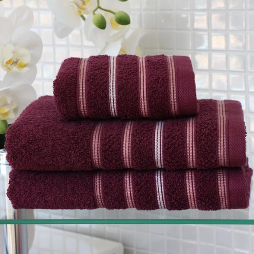 Nova Home Orion Striped Towel - 100% Cotton - 30x50 Cm - Mulberry