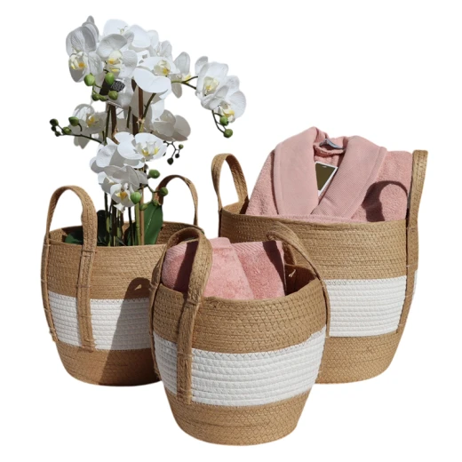 Weva Gleam Basket Set - 3 Pcs - White/Natural - Weva - Image 3