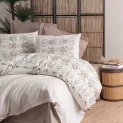 نوفا هوم Asilo طقم وجه لحاف - 100% قطن - مجوز & مجوز كبير - 4 قطع - بيج