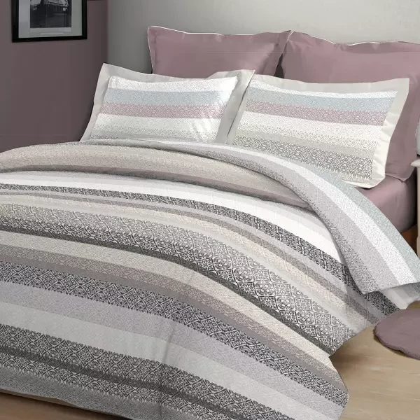 Nova Home Pinstripes Printed Cotton Flannel Duvet Cover Set - Single & Twin - 3 Pcs - Rose - Nova Home