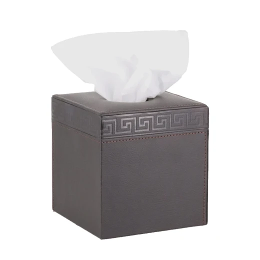 Nova Home Versace Square Leather Tissue Box - Brown