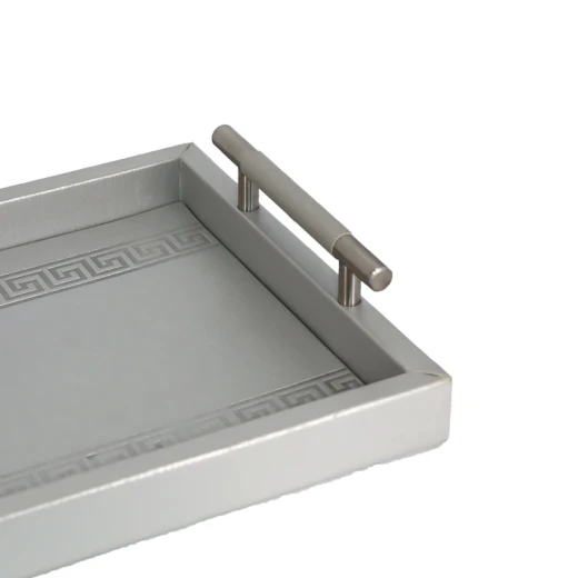 Nova Home Versace Rectangular Leather Tray - Small - Silver - Nova Home - Image 2