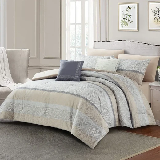 Nova Home Casecade Jacquard Comforter Set - King & Super King - 8 Pcs - Tan - Nova Home - Image 2