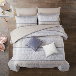 Nova Home Casecade Jacquard Comforter Set - King & Super King - 8 Pcs - Tan