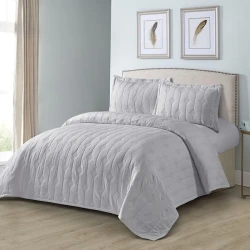 Nova Home Geotess Pre Washed Soft Bed Spread Set - 4 pcs - King & Super King - Grey