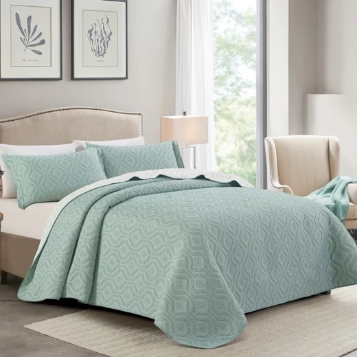 Nova Home Prismo Poly Cotton Jaquard Reversible Bed Spread Set - 2Pcs - Single & Twin - Jade - Nova Home - Image 2