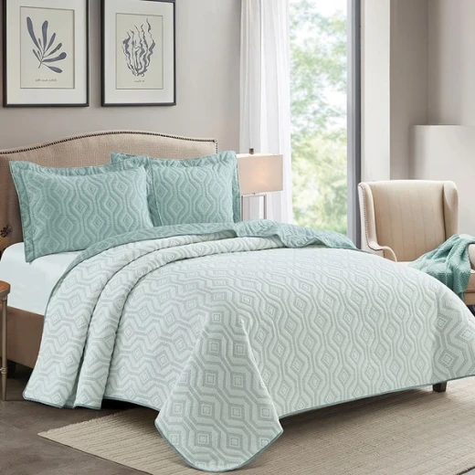 Nova Home Prismo Poly Cotton Jaquard Reversible Bed Spread Set - 2Pcs - Single & Twin - Jade - Nova Home - Image 3