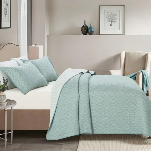 Nova Home Prismo Poly Cotton Jaquard Reversible Bed Spread Set - 2Pcs - Single & Twin - Jade - Nova Home - Image 4