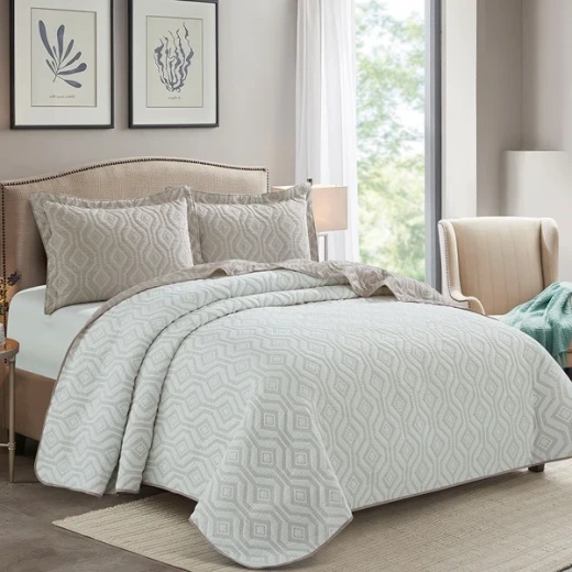 Nova Home Prismo Poly Cotton Jaquard Reversible Bed Spread Set - 3Pcs - King & Super King - Brown - Nova Home - Image 3