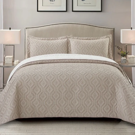 Nova Home Prismo Poly Cotton Jaquard Reversible Bed Spread Set - 3Pcs - King & Super King - Brown - Nova Home - Image 4