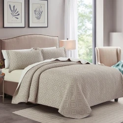 Nova Home Prismo Poly Cotton Jaquard Reversible Bed Spread Set - 2Pcs - Single & Twin - Brown