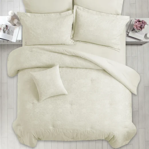 نوفا هوم Matelasse طقم لحاف جاكار قطن بنقشة الورد - مجوز & مجوز كبير - 7 قطع - أيفوري - نوفا هوم - Image 7