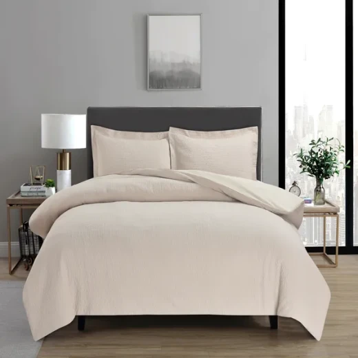 نوفا هوم "Cottontex" طقم وجه لحاف - قطن 100% ، 200 خيط لكل انش مربع - كوين -3 قطع - بيج - نوفا هوم - Image 2