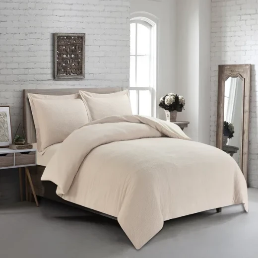 نوفا هوم "Cottontex" طقم وجه لحاف - قطن 100% ، 200 خيط لكل انش مربع - كوين -3 قطع - بيج - نوفا هوم - Image 3