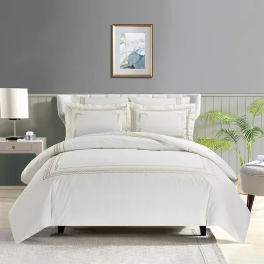 Nova Chain Embroidery Duvet Cover Set - 100% Cotton, 200 Thread  - 6 Pcs - King & Super King - White & Gold - Nova Home - Image 3
