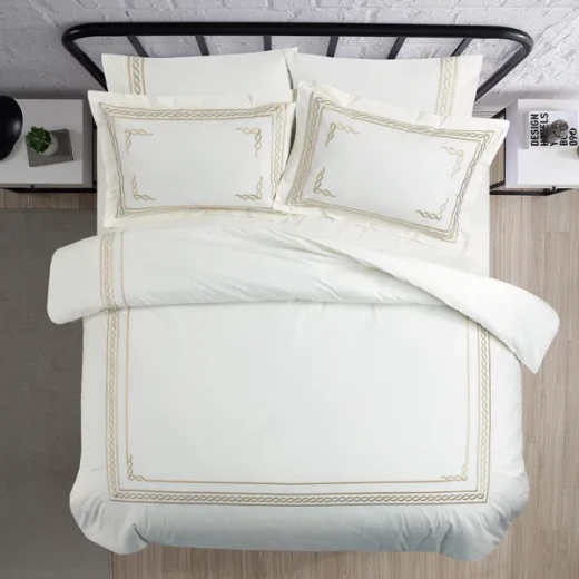 Nova Chain Embroidery Duvet Cover Set - 100% Cotton, 200 Thread  - 6 Pcs - King & Super King - White & Gold - Nova Home - Image 5