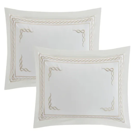Nova Chain Embroidery Duvet Cover Set - 100% Cotton, 200 Thread  - 6 Pcs - King & Super King - White & Gold - Nova Home - Image 11
