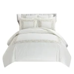 Nova Paisley Embroidery Duvet Cover Set - 100% Cotton, 200 Thread  - 6 Pcs - King & Super King - White & Gold - Nova Home