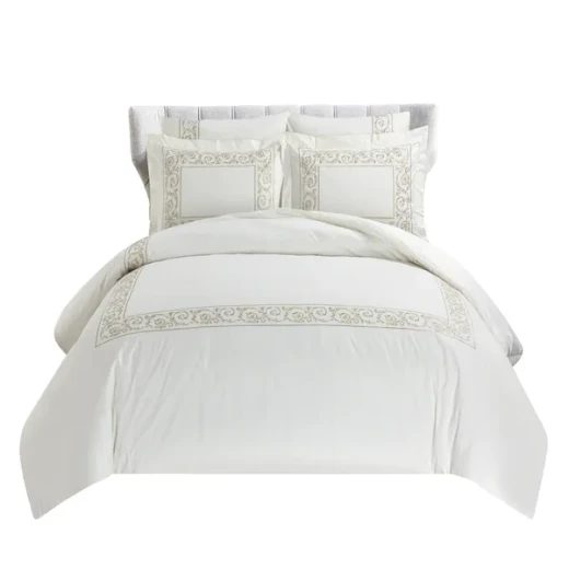 Nova Paisley Embroidery Duvet Cover Set - 100% Cotton, 200 Thread  - 6 Pcs - King & Super King - White & Gold - Nova Home - Image 2