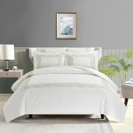 Nova Paisley Embroidery Duvet Cover Set - 100% Cotton, 200 Thread  - 6 Pcs - King & Super King - White & Gold - Nova Home - Image 3