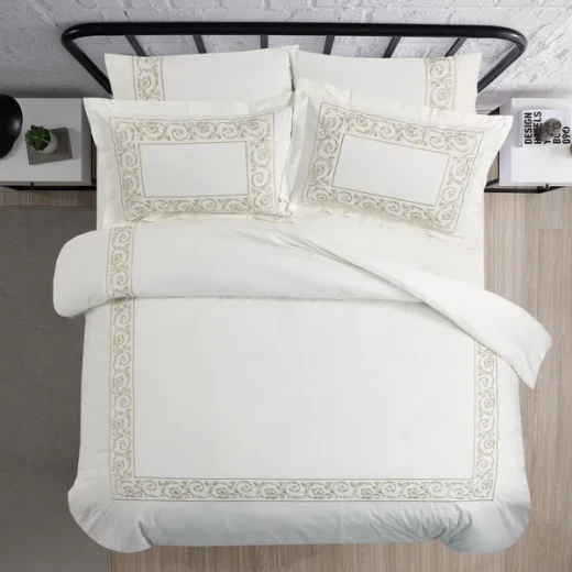Nova Paisley Embroidery Duvet Cover Set - 100% Cotton, 200 Thread  - 6 Pcs - King & Super King - White & Gold - Nova Home - Image 5