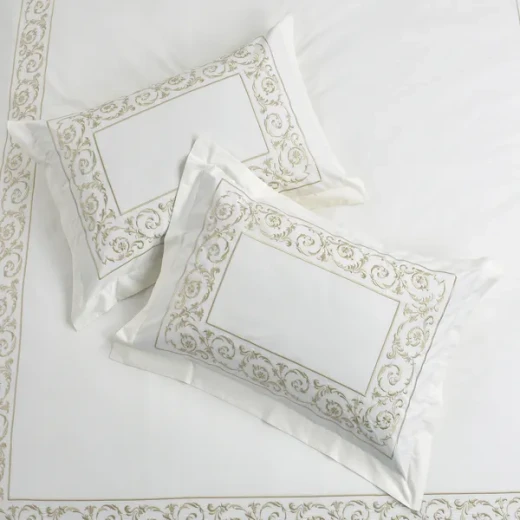 Nova Paisley Embroidery Duvet Cover Set - 100% Cotton, 200 Thread  - 6 Pcs - King & Super King - White & Gold - Nova Home - Image 8
