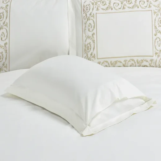 Nova Paisley Embroidery Duvet Cover Set - 100% Cotton, 200 Thread  - 6 Pcs - King & Super King - White & Gold - Nova Home - Image 9